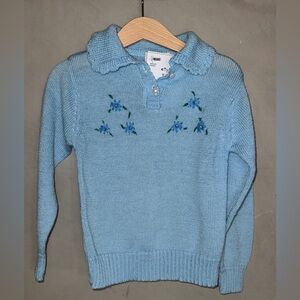 Vintage baby blue floral sweater with faux pearl embellishments collar size 6